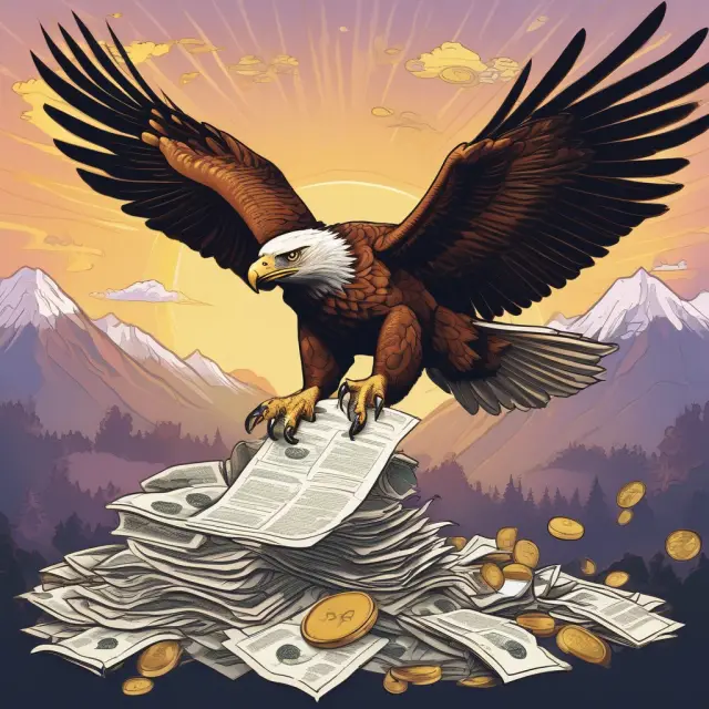Golden eagle with tax credits and coins amidst papers symbolizes optimizing savings through tax credits