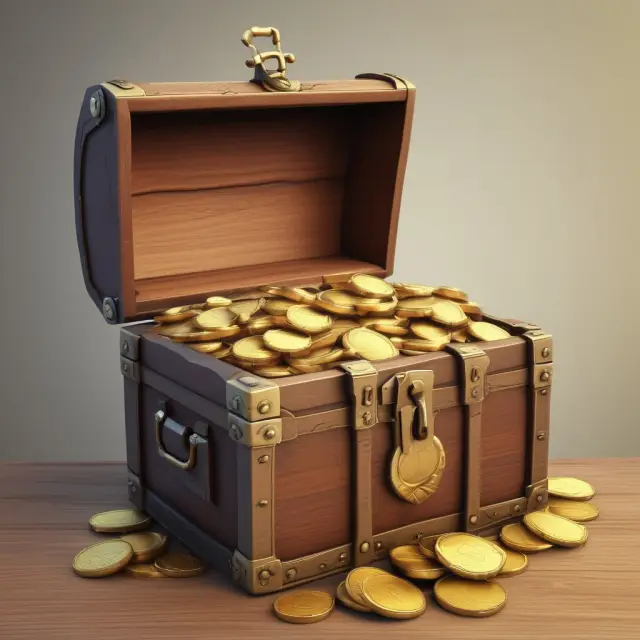 Golden coins representing business loan interest flow into an overflowing treasure chest, illustrating potential tax savings and business growth