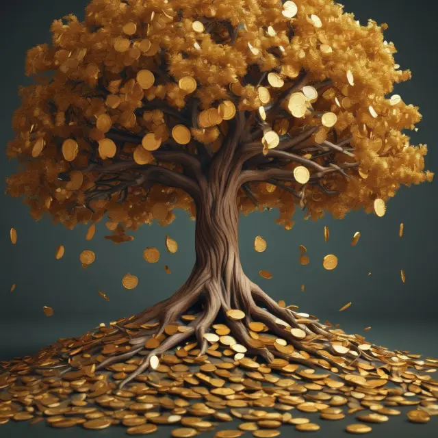 Golden tree with coins growing from investment roots, illustrating tax savings and financial growth via interest deductions
