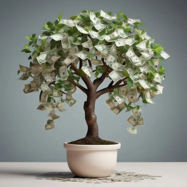 Money tree illustrating various business tax deductions: advertising expenses, equipment purchases, home office, health insurance premiums, retirement plan contributions, and charitable donations.