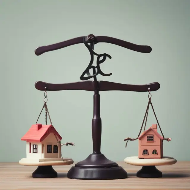 House atop a scale with property tax weights illustrating the homeowner