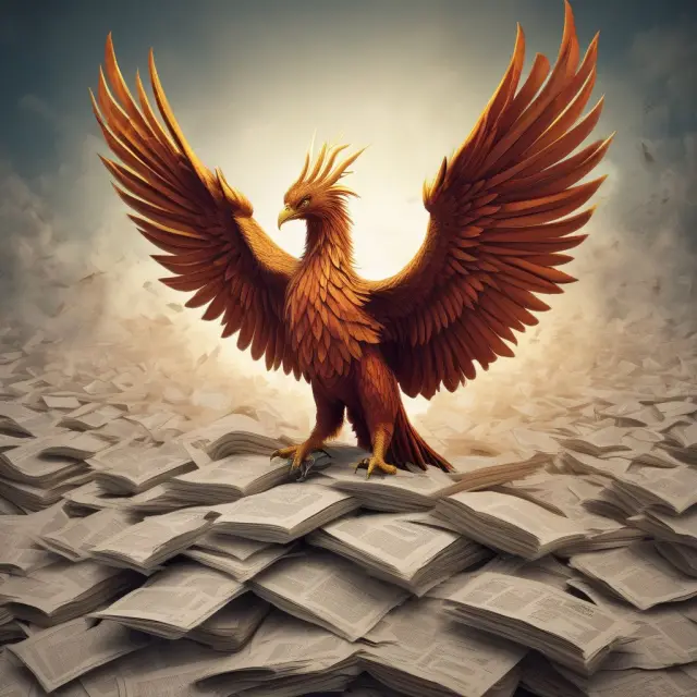 A Phoenix rising from a stack of tax documents represents the new beginning that comes with purchasing property via tax deed sales.