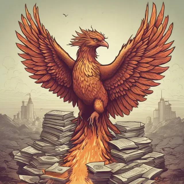 A Phoenix arises from a stack of tax notices, symbolizing the redemptive potential of tax deed sales