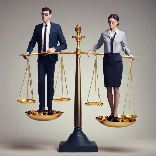 A businessman and woman weighing gold coins on a set of scales, representing their ability to balance taxes through effective tax planning strategies like depreciation methods