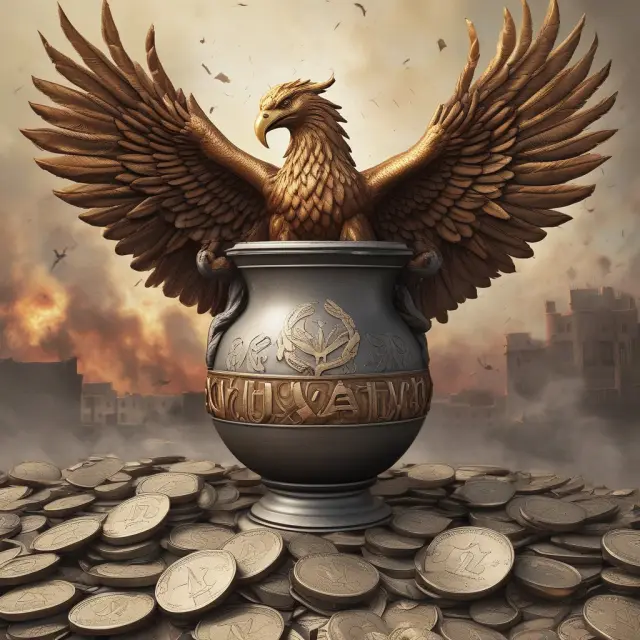 An investigator unearths tax fraud by discovering hidden false coins in an urn; the IRS symbolically rises from the ashes, signifying accountability and renewal.