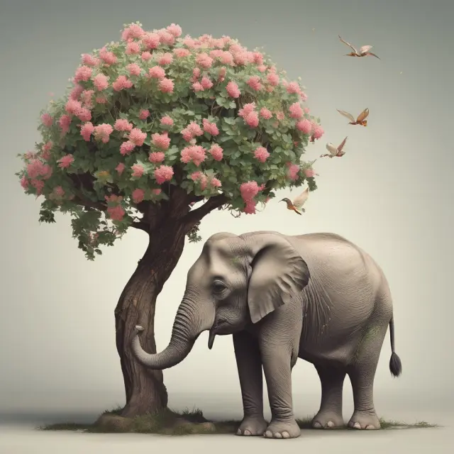 An elephant tenderly cares for a flourishing money tree within an archive, representing tax-free savings account contribution rules and their carryforward potential