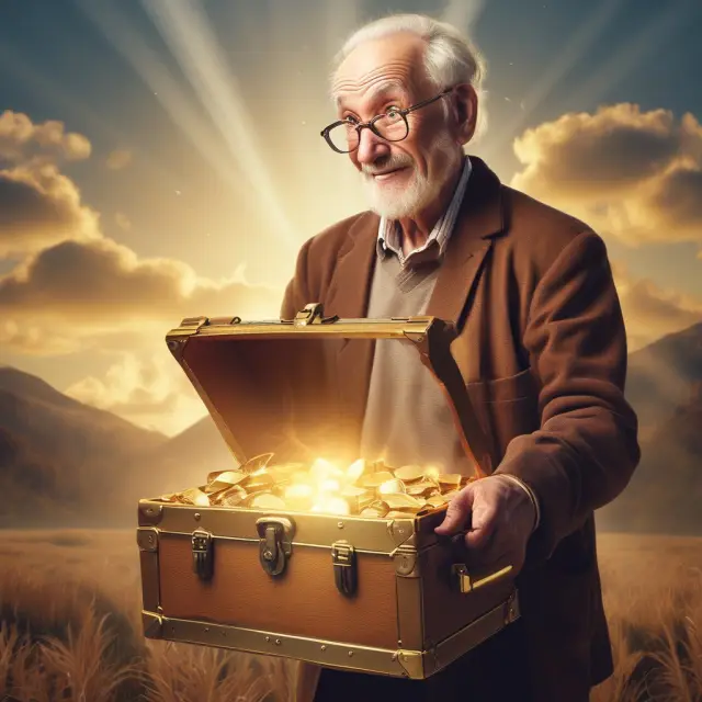 Golden retiree holding treasure chest of tax free securities, illustrating retirement savings and tax optimization