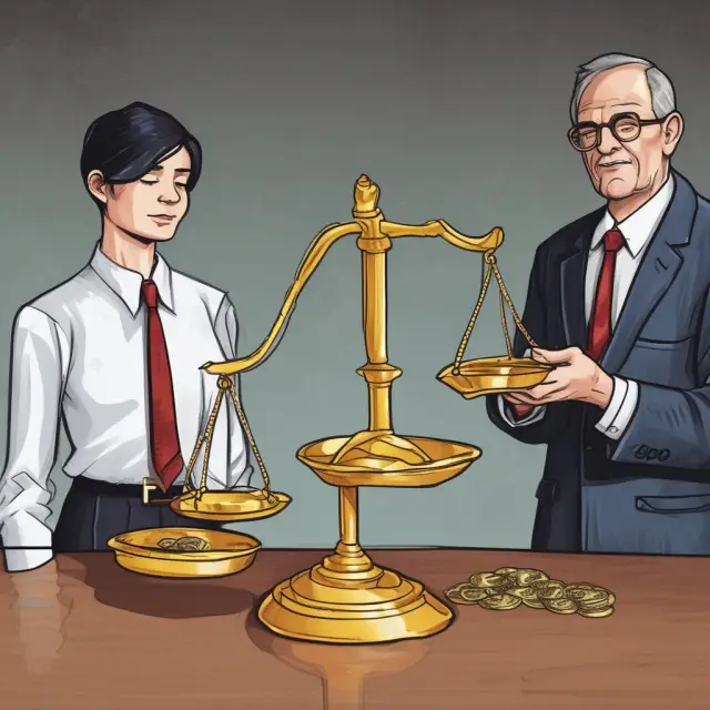 Two economists in debate, one holds a golden coin labeled 