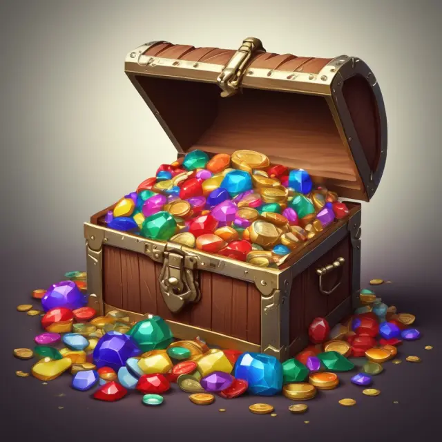 Golden treasure chest filled with coins and gems representing EITC, CTC, AOTC, and PTC tax credits for lowering tax liability or generating refunds