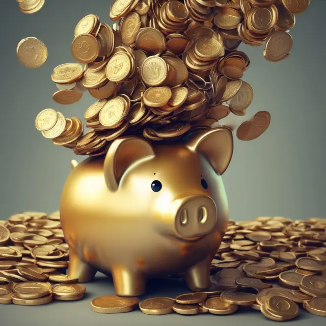 Golden piggy bank filling up with coins, representing effective use of a tax refund