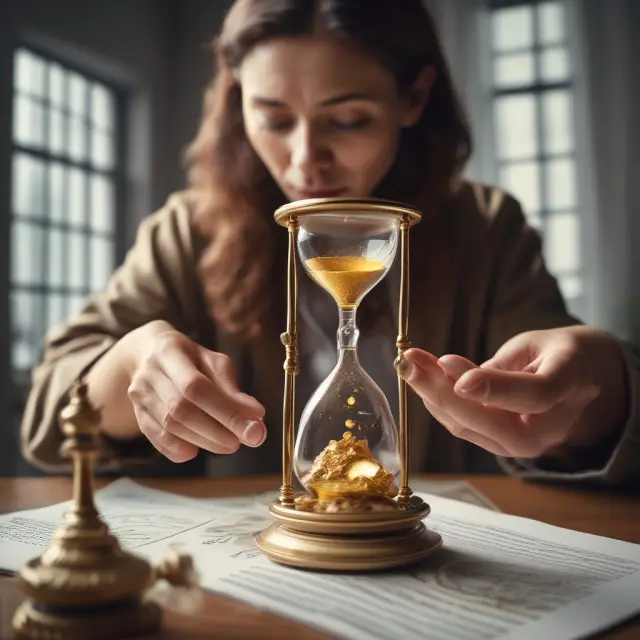 Person wisely considering their options for using a tax refund with an hourglass and golden coin