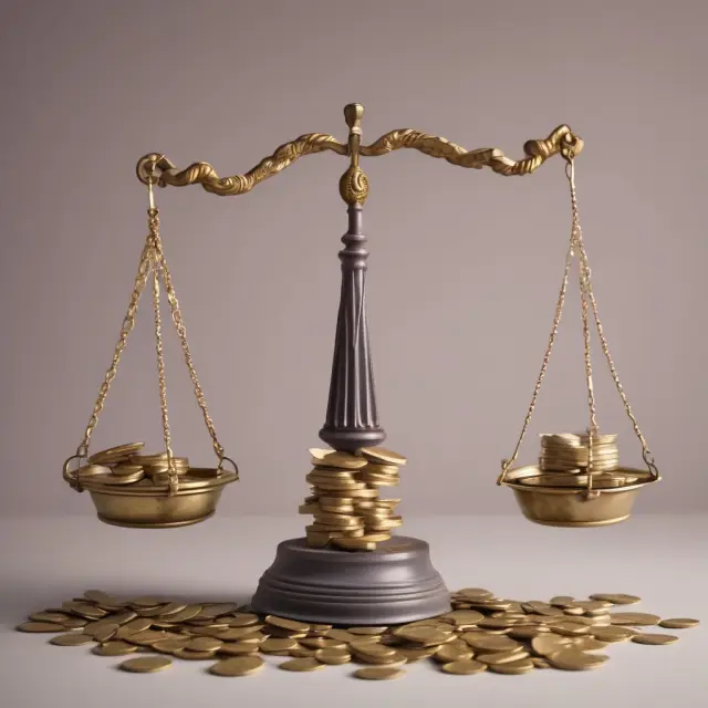 Scale balanced with coins and bills tips in favor of taxpayers receiving relief