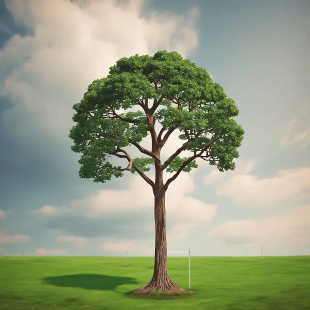 A growing tree with branches stretching towards the signpost of a 15% tax-to-GDP ratio, representing economic growth through effective revenue collection and public service investment