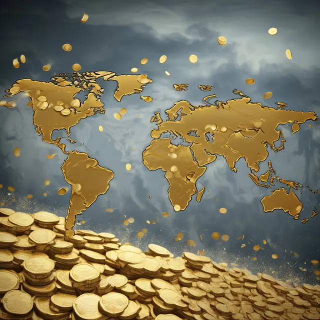 Golden coins represent higher tax-to-GDP ratios of developed countries flowing to developing nations for crucial investments.