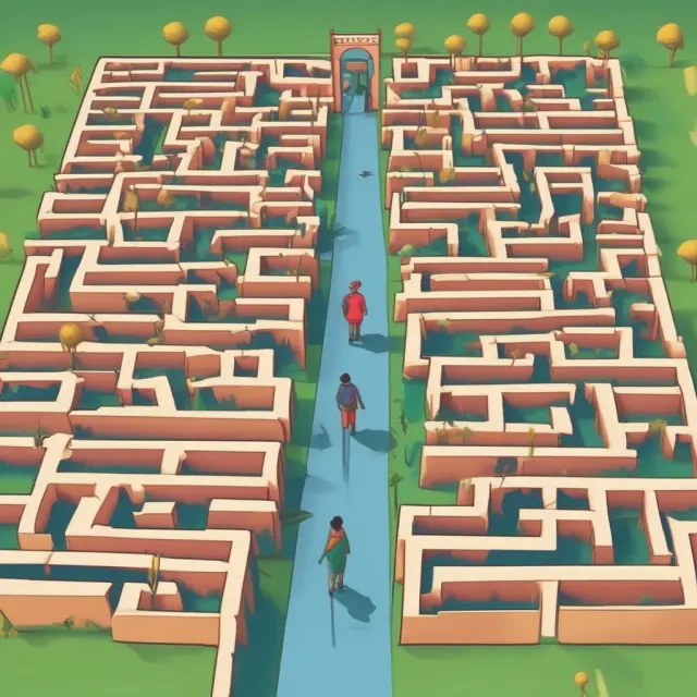 A person wading through a labyrinth filled with tax deductions, credits, and income exclusions.