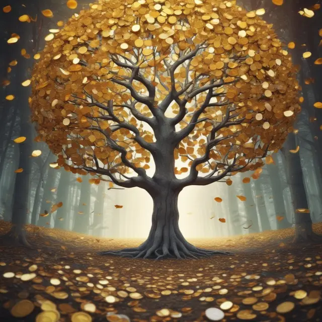 Image of a tree flourishing with gold coins as fruit and silver leaves, symbolizing the financial benefits of tax-exempt status.