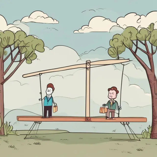 Producers and consumers depicted as players on a seesaw, with elastic goods representing the balance between them. Understanding tax incidence on elastic goods.