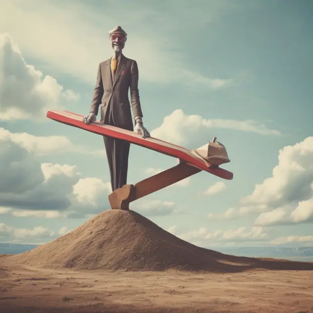 A balanced see-saw represents macroeconomic policy with the tax wedge as the balance point, illustrating labor market effects and efficient decision-making.