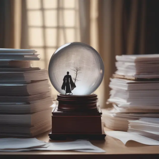 A person preparing taxes stands atop documents piles (W-2, 1099), holding an IRS filing status guide. Image enhances tax blog SEO.