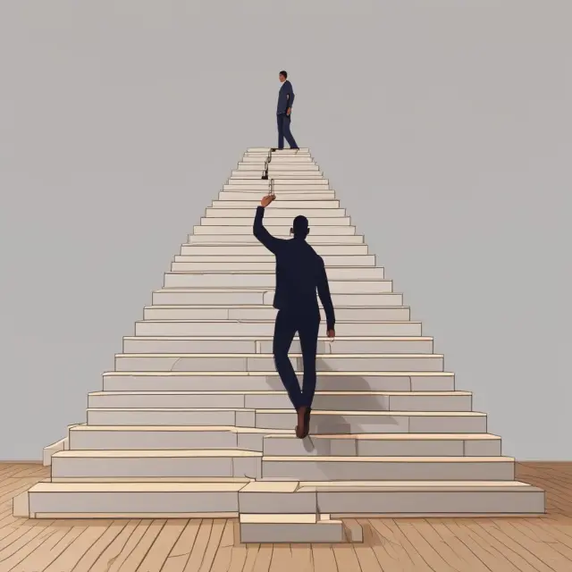A person climbing up a staircase symbolizing tax brackets. Each step represents an increasing marginal tax rate.