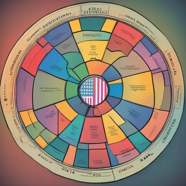 Vibrant wheel illustrating sources of revenue: individual income, business taxes, excise taxes, customs duties, and fees for the U.S. Federal Tax Base