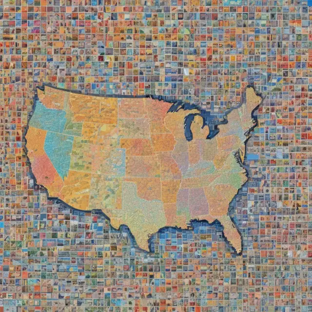 A colorful mosaic featuring various tax bases like income, property, sales, and luxury taxes representing state and local jurisdictions