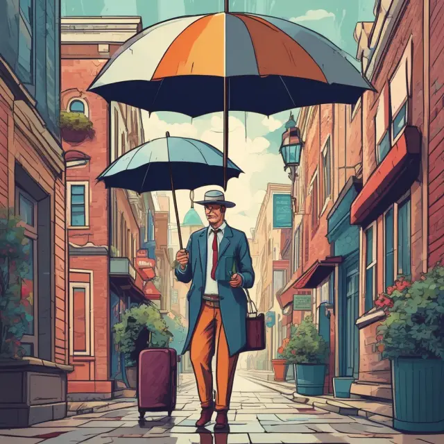 A tax collector holding an umbrella that expands to gather various forms of new taxes, illustrating the expansion of a government