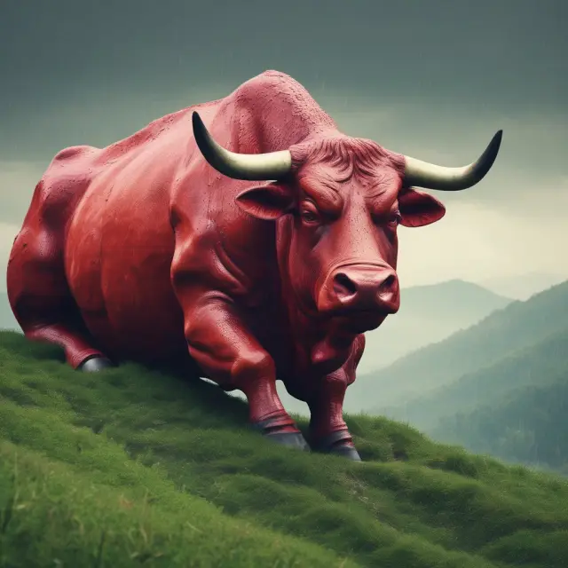 Bull symbolizing tax savings rests atop a mountain of deferred annuities, shielding earnings from raindrop tax burdens.