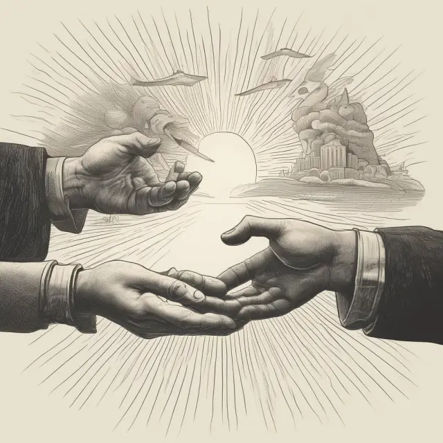 A golden sun casting light on a hand with a 401(k) and another holding an annuity, symbolizing balanced tax savings in retirement plans.