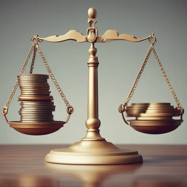 Balance scale holding company profits and tax obligations. Corporate taxes represented as coins, illustrating the effect on a business
