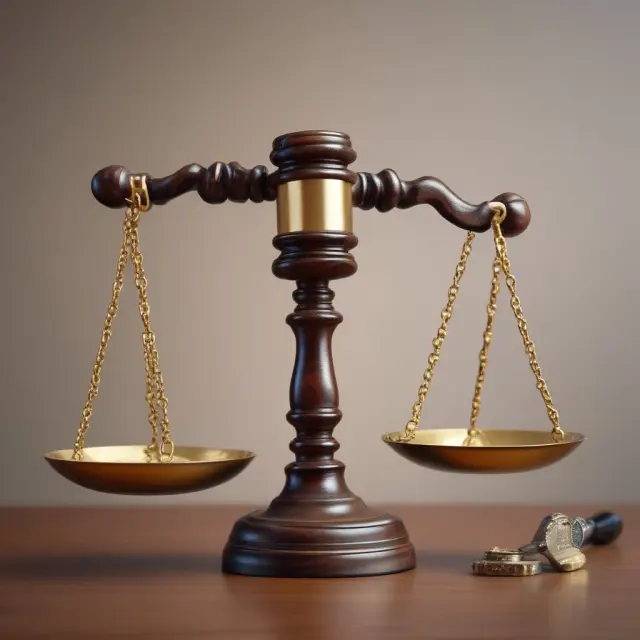 Assessor evaluating property with gavel on scale to determine assessed value and property taxes