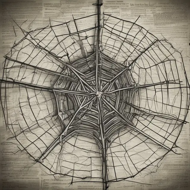 A complex web symbolizing unpaid taxes entwined with penalties, interest assessments, liens, seizures, and denials of access
