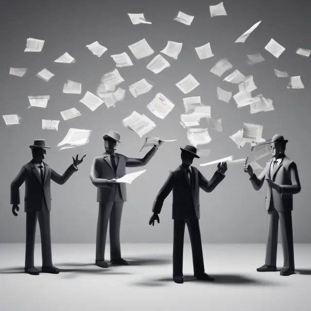 Shadowy figures altering tax records to hide income, representing tax evasion.