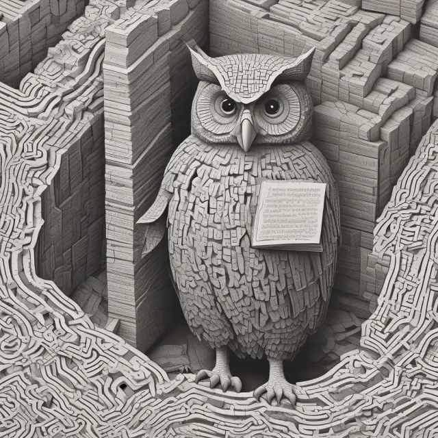 A taxpayer navigates complex tax codes with the help of a wise owl representing tax advisors and financial professionals