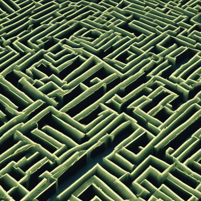 Sarah, an investor, maneuvers through a labyrinth to optimize capital gains and losses using tax-loss harvesting