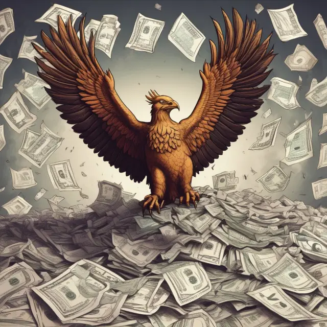 An IRS phoenix arising from a stack of financial records illustrates the seizure and sale of assets during a tax levy process