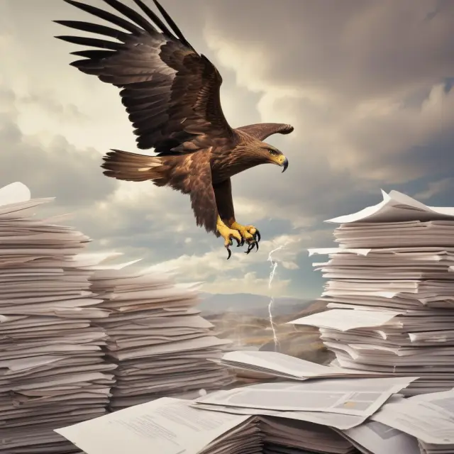 Golden eagle acquiring tax lien certificate from stack of documents, representing investors