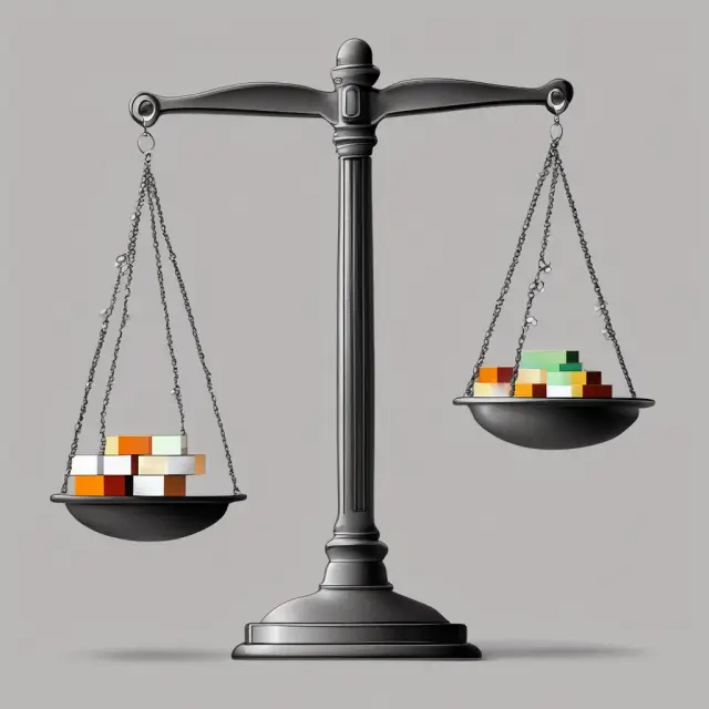 Scale representing tax liability with rates, deductions, and standard deductions labeled on weights.