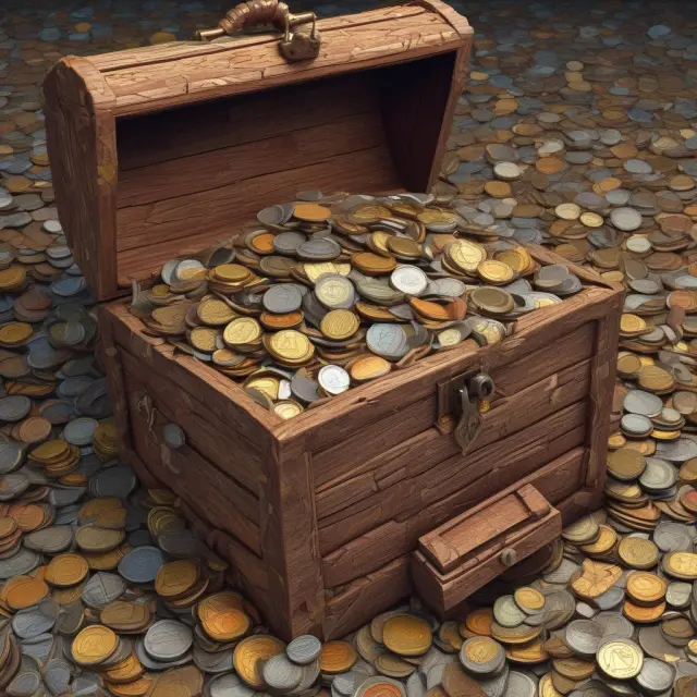 Taxpayers contributing coins to a treasure chest, representing various individuals and businesses paying their income taxes.