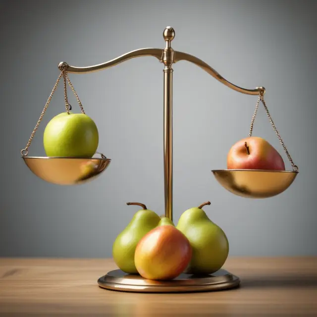Golden apples (capital gains) and ripe pears (qualified dividends) on a balance scale, illustrating tax optimization for institutional investors.