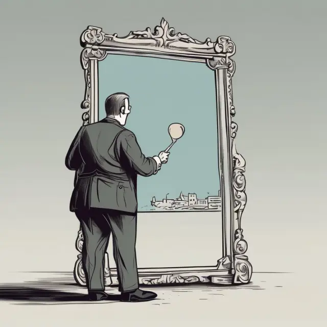 A concerned individual holds a mirror to their reflection, symbolizing an introspective look at how retroactive tax laws impact their financial past.