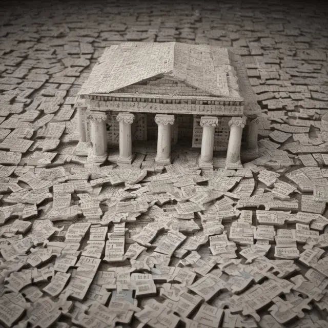 An intricate jigsaw puzzle representing the completion of a U.S. tax return with various sections like income, deductions, and credits.
