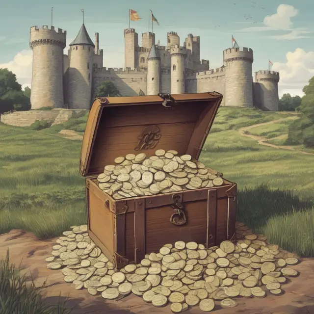 A treasure chest filled with retirement accounts, protected by a sturdy castle wall: a metaphor for tax-efficient savings