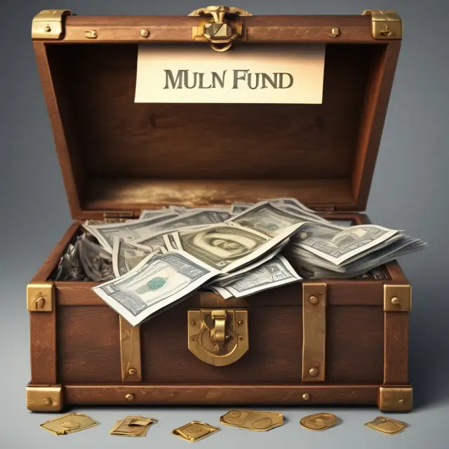 Golden mutual fund papers in a locked treasure chest shielded by tax-efficient strategies