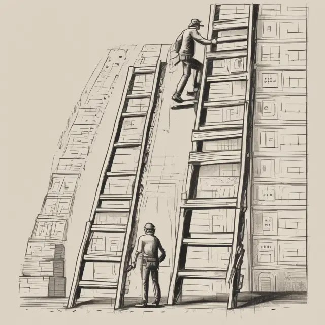 Person climbing a ladder with tax brackets, utilizing a tax table for reference.