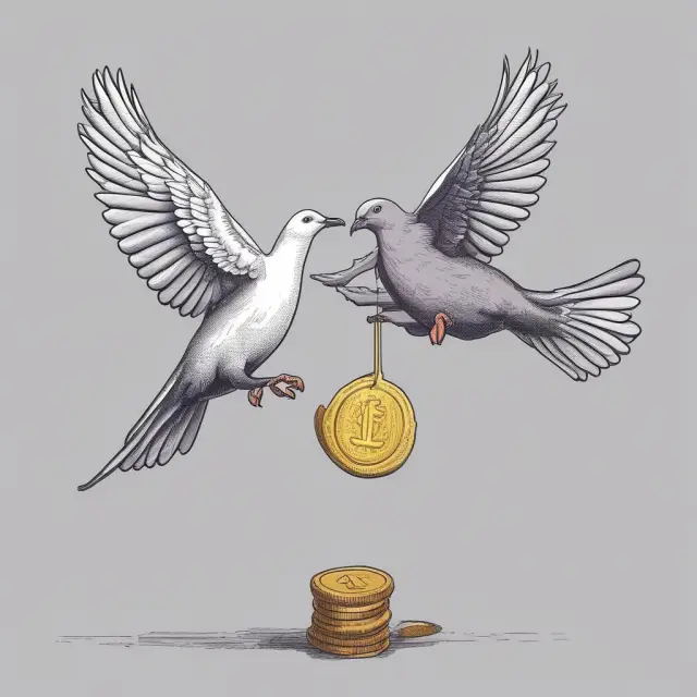 Bird representing source country sharing coins with residence country dove to illustrate tax treaty benefits