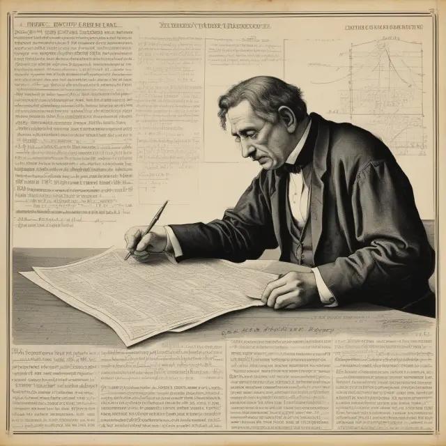 A central banker studying an ancient parchment that embodies the Taylor Rule, with economic indicators like inflation rate and real GDP deviation influencing the equation