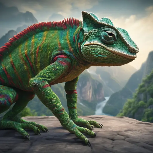 A chameleon morphing from a financial chart to a shipping container, symbolizing the versatility of 