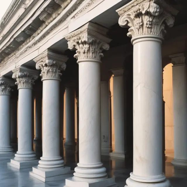 Two marble pillars symbolizing spouses, intertwined to represent tenants by entirety ownership and its complex interactions with wills, trusts, and debt collection.