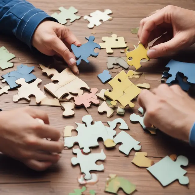 Couple dividing a tenancy by entirety puzzle piece representation of investment property during divorce proceedings.